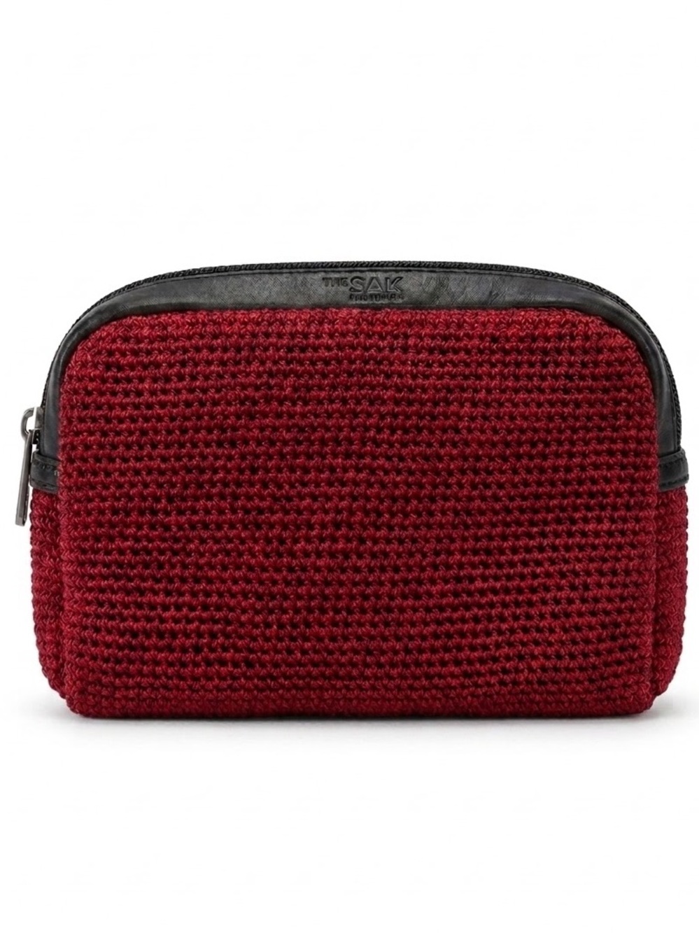 The SAK Elliott Lucca Collab Red Crochet Zip Pouch with Black Trim